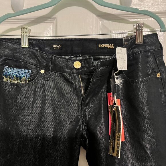 NWT Womens Express jeans stella boot Cut Regular Fit Size 6 Sequins - Picture 7 of 11